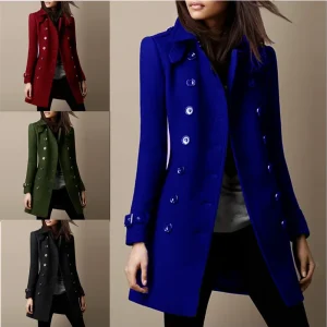 Women Autumn Winter Fashion Casual Coat Long Sleeve Trench Double Breasted Button Coat Warm Outwear abrigos de mujer